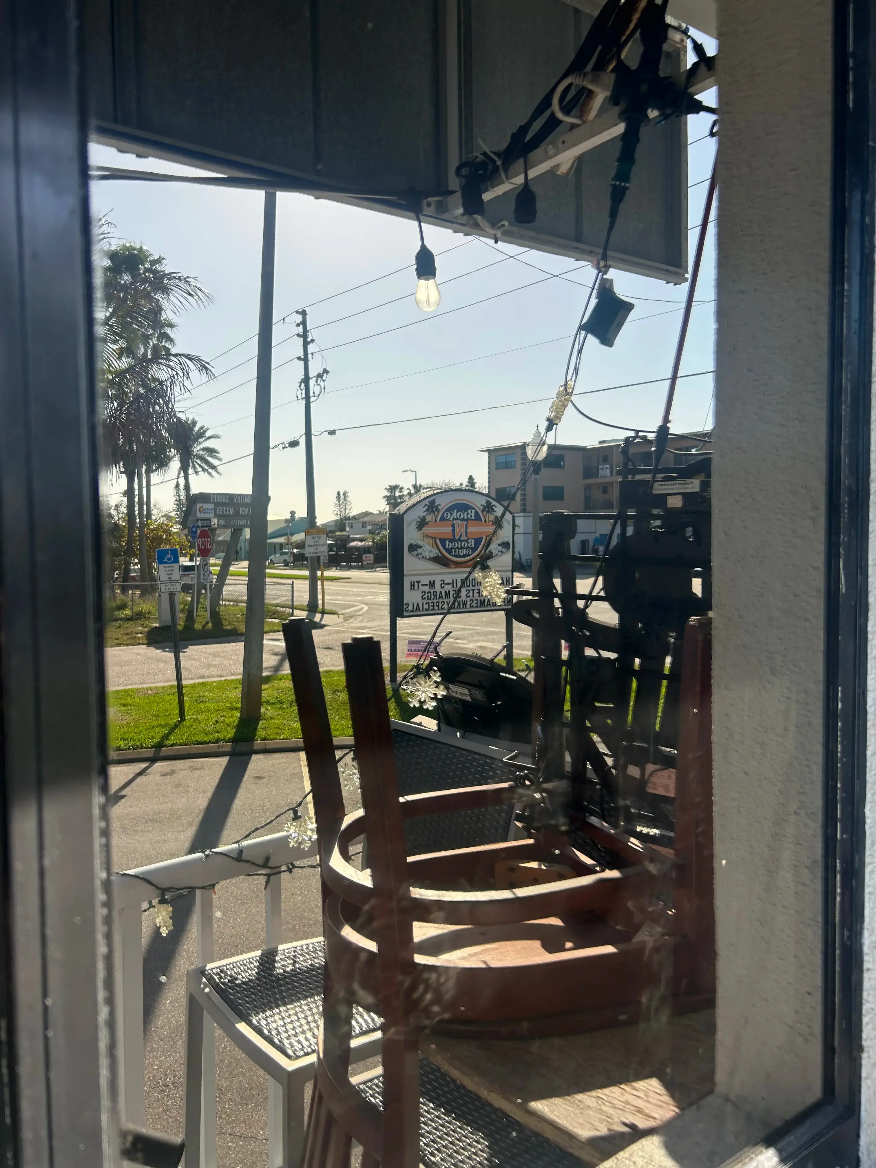 Restaurant window after commercial cleaning with clearer glass and reflections